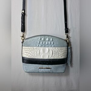 Brahmin Mini Duxbury Vineyard Striped Croc Crossbody Bag Blue Cream Black
